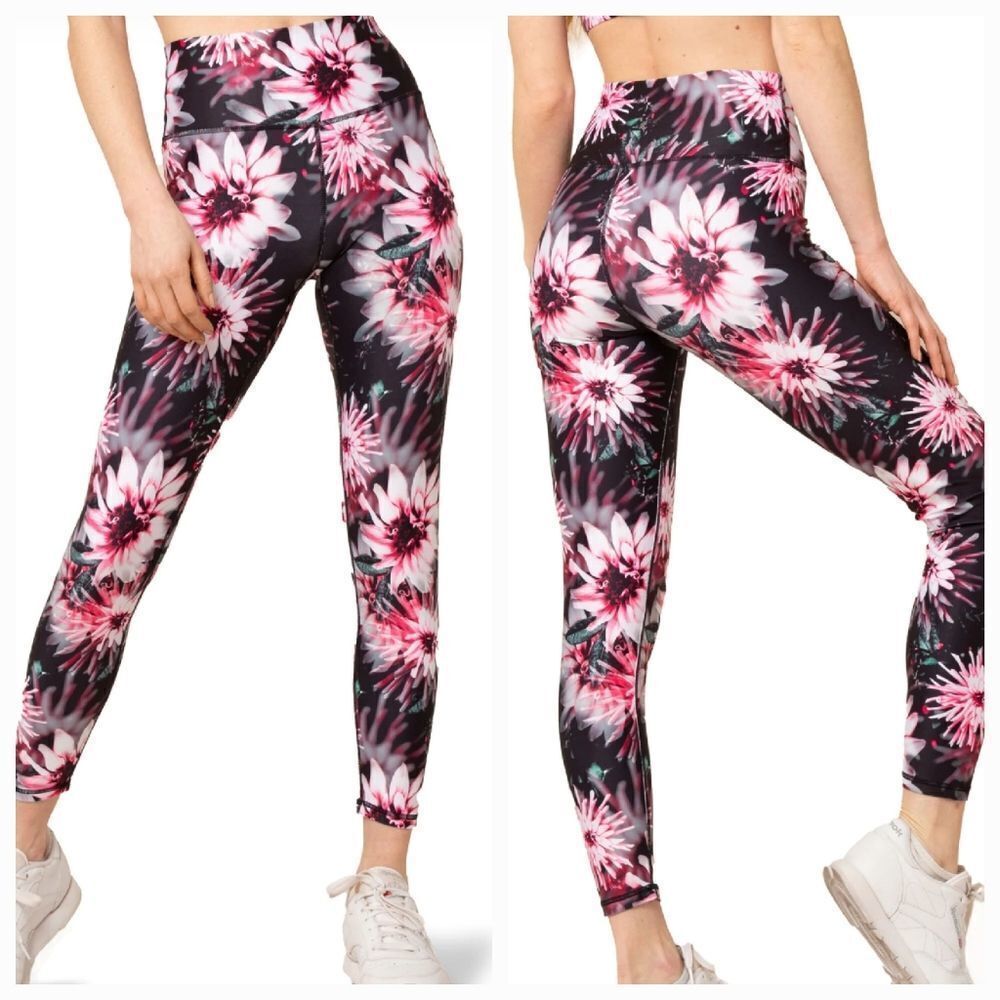 🔺️Kyodan Hot Pink & Black Floral High Waist Athletic Pants Small